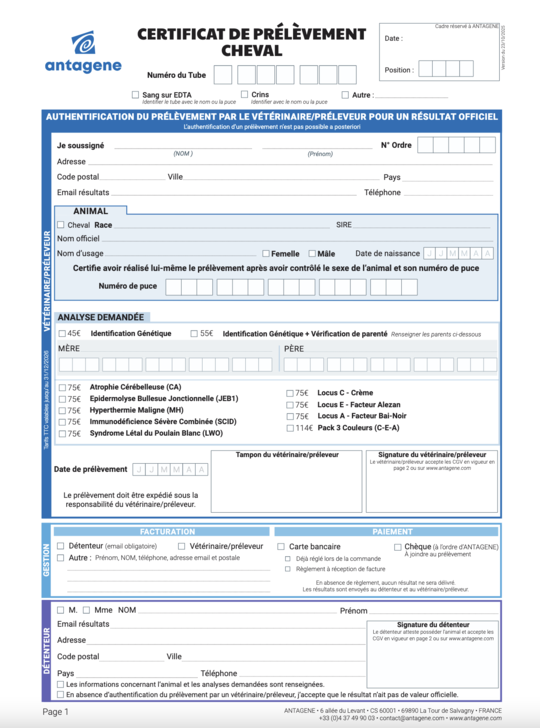 certificat analyses cheval